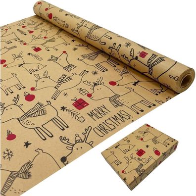 MJNEDY Weihnachtsgeschenkpapier mit Rentier-Muster, 43 cm x 15 m, recycelbares