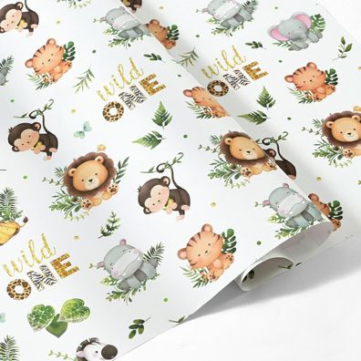 Wernnsai Geschenkpapier für Babyparty & 1. Geburtstag - 6 Bögen Waldtiere