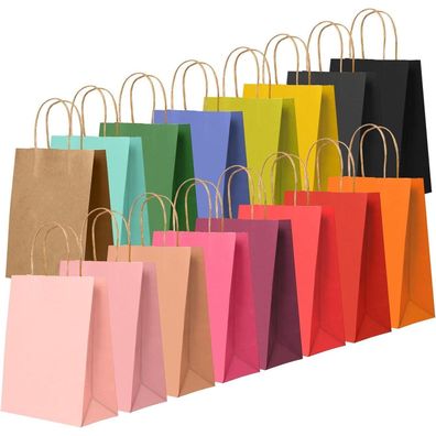 Nadssjl Geschenktüten aus Kraftpapier mit Henkel, 24 Stück, 15 x 8 x 21 cm