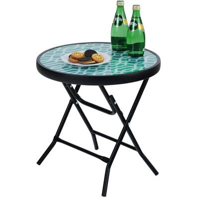 Phivilla Klappbarer Runder Beistelltisch aus Glas und Metall, wetterfest und