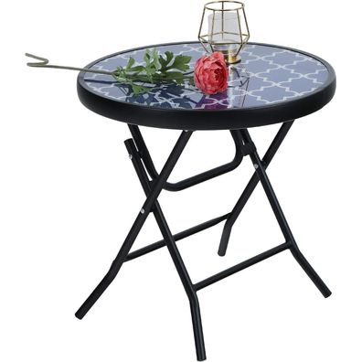 Phivilla Klappbarer Runder Beistelltisch aus Glas und Metall, 46x46x48 cm