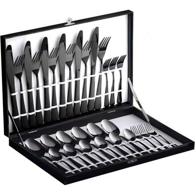 Velaze Besteck Set Schwarz 30-teilig aus 18/10 Edelstahl für 6 Personen