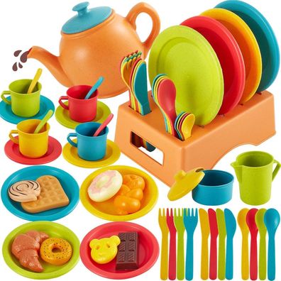 AOLEVA Kinderküche Zubehör Teeservice Set für Kinder, 44 Teile Puppengeschirr