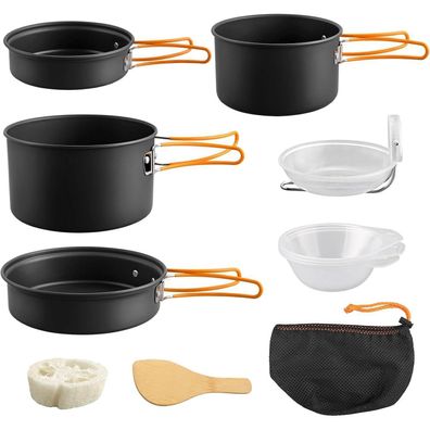 Funykich Camping Kochgeschirr Set, 11-teilig Outdoor Aluminium Geschirr mit