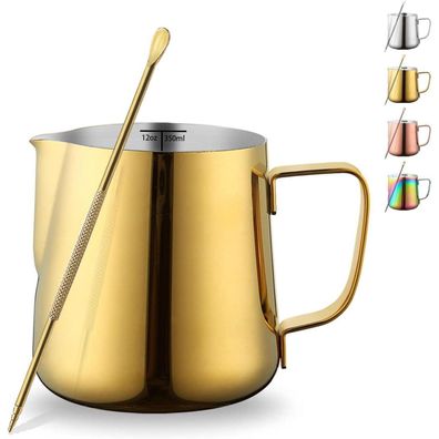 Kyraton Milchschaumkrug 350ml (12 oz) aus Edelstahl mit Latte Art Stift - Gold