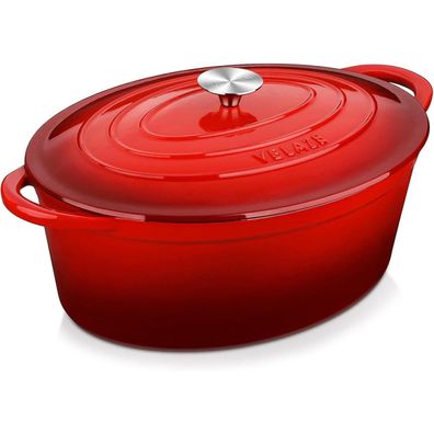 Velaze 7,5 QT Emaillierter Ovaler Gusseisen Dutch Oven mit Deckel, Rot