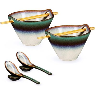 Henxfen LEAD Ramen Schüssel Set aus Keramik, 2 Stück 600ml, Suppenschalen mit