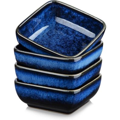 vancasso STERN Dipschälchen 4er Set, quadratisch, Steinzeug, blau, für Snacks