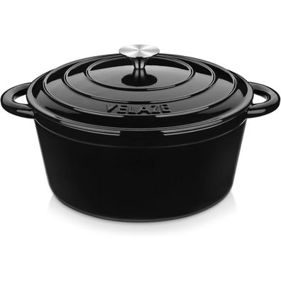 Velaze Gusseisen Bräter mit Deckel, 29cm, 6.5L, Schwarz, Emaille Topf für alle