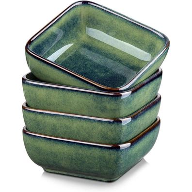 vancasso STERN 4er Set quadratische Dipschälchen aus Steinzeug, Grün
