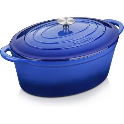 Velaze Gusseisen Bräter mit Deckel 34cm Oval 7L Emaille Topf Groß für