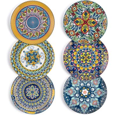 Henxfen LEAD Salatteller Porzellan, 21 cm, 6er Set, Bunt, Bohemian Style