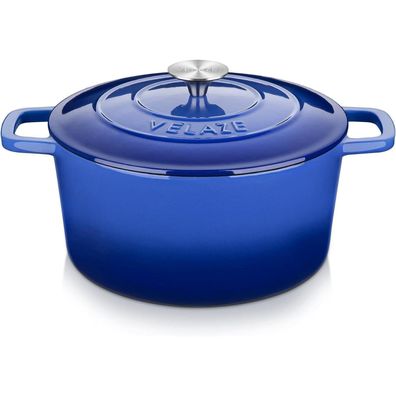 Velaze 6 QT Emaillierter Gusseisen Dutch Oven mit Deckel - Blau, für Brotbacken