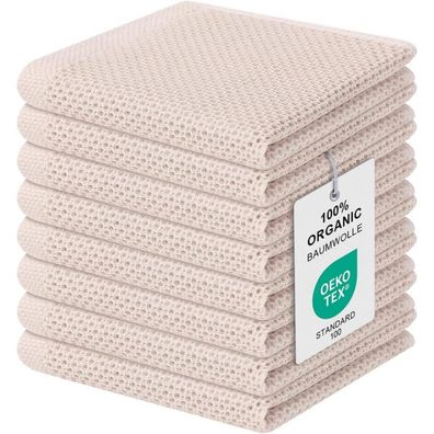 Moosfor 8er Set Küchenhandtücher aus 100% Baumwolle, 30x30 cm, Beige, Saugfähig