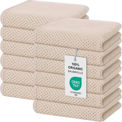 Moosfor Geschirrtücher 12er Set, 100% Baumwolle, 32 x 72 cm, Saugfähig, Beige