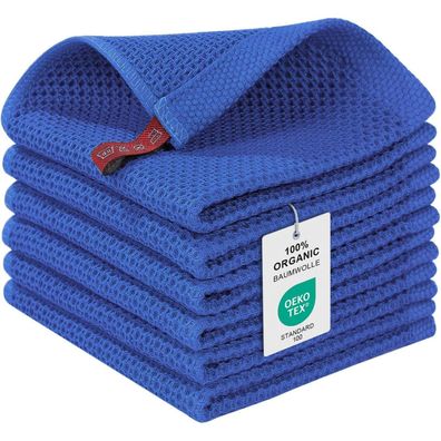Moosfor Geschirrtücher 6er Set, 100% Baumwolle, 30 x 30 cm, Blau - Saugfähig