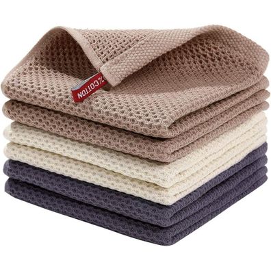 BW&HM 6er Set Baumwolltücher Spültücher, 33x33 cm, Grau+Beige+Braun - Waschbar