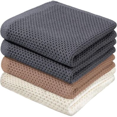 BW&HM Geschirrtücher aus 100% Baumwolle, 4er-Pack, 33x74 cm, Grau+Beige+Braun