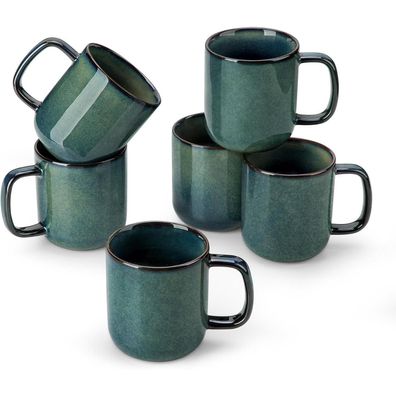 vancasso Steingut Kaffeetassen Set 6er, STARRY Kaffeebecher 360ML mit Henkel
