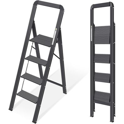 Kingrack Aluminium Trittleiter 4 Stufen klappbar mit Handlauf, rutschfest