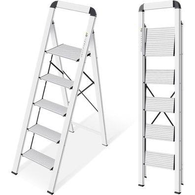Kingrack 5-Stufen Stufenleiter klappbar mit Handlauf, rutschfest, Aluminium