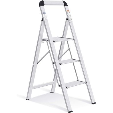 Kingrack Aluminium Trittleiter 3 Stufen klappbar mit Handlauf, bis 150 kg