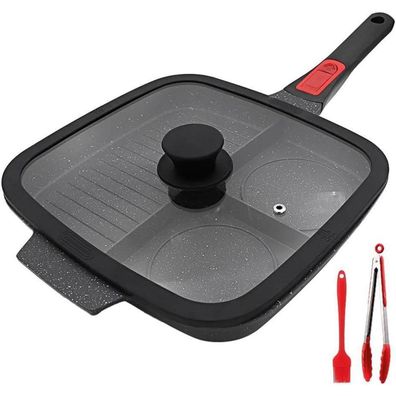 Bobikuke Multi Grillpfanne mit Deckel und abnehmbarem Griff, 3 in 1 Steakpfanne