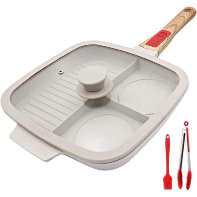Bobikuke Multi Grillpfanne mit Deckel & abnehmbarem Griff, 3-in-1