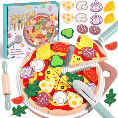 GAGAKU Kinderküche Pizza Set Holz - 27-teiliges Spielzeug für Kinder ab 3 Jahren