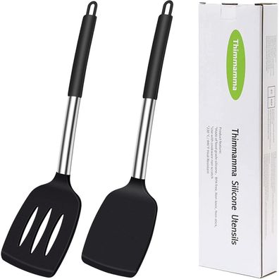 Thimmamma Silikon Pfannenwender Set (3-tlg.), Hitzebeständig, Geschlitzt, BPA