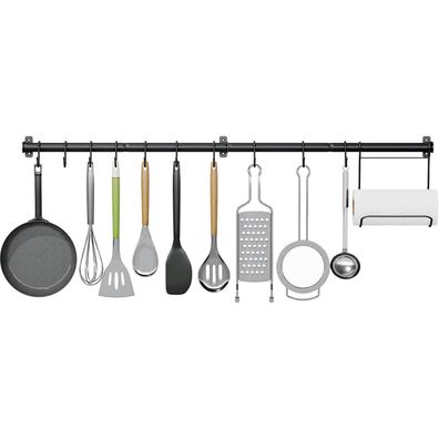 Kingrack Küchen-Hängeleiste mit 10 S-Haken, 110 cm, Schwarz, Stahl, 22 kg