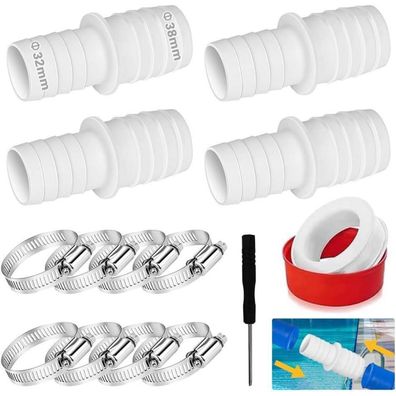 Meishang 4PCS Poolschlauch Adapter 32mm auf 38mm, Schlauchverbinder mit 8