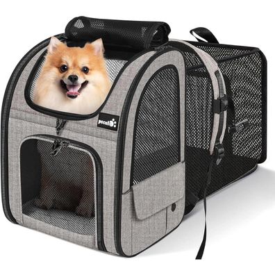 pecute Erweiterbarer Haustier-Rucksack XL (6-10 kg) - Faltbar, atmungsaktiv