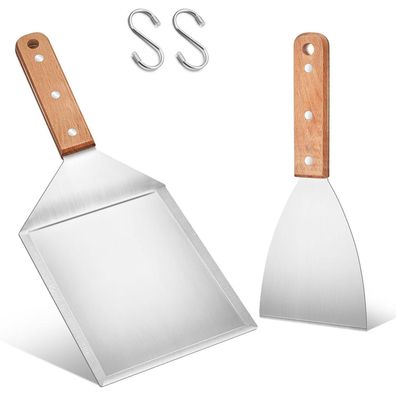 Herogo Grillspachtel Set (2 Stück) - Edelstahl Plancha Spachtel & Groß