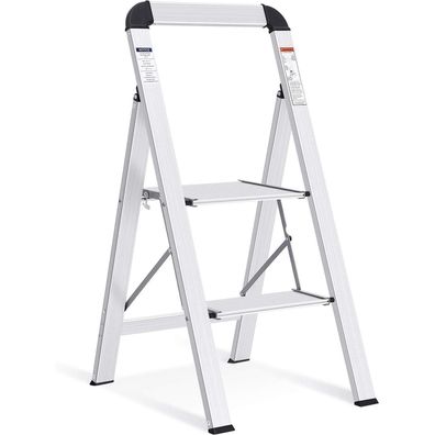 Kingrack Aluminium Trittleiter 2 Stufen klappbar mit Handlauf, rutschfest, bis