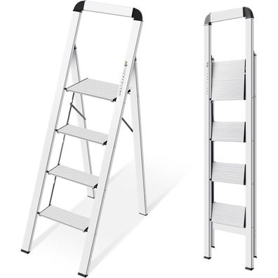 Kingrack Aluminium Trittleiter 4 Stufen klappbar mit Handlauf, rutschfest