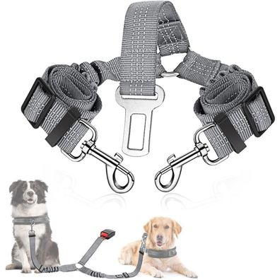 SlowTon 2-in-1 Hund Anschnallgurt für Auto, verstellbar, reflektierend, Grau