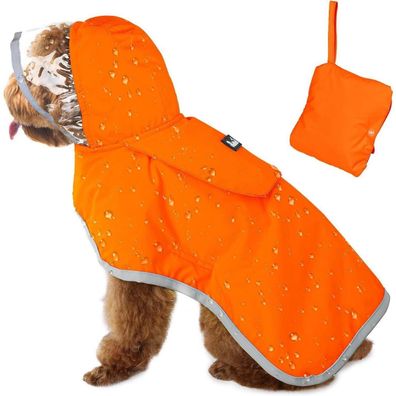 SlowTon Hunderegenmantel wasserdicht mit Kapuze, reflektierend, Gr. XXXL Orange