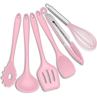 Joyfair Küchenutensilien Set, 6-teilig, Rosa Silikon Kochbesteck Set Antihaft
