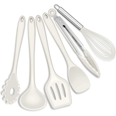 Joyfair Küchenutensilien Set, 6-teiliges Silikon Kochbesteck Set, Weiß