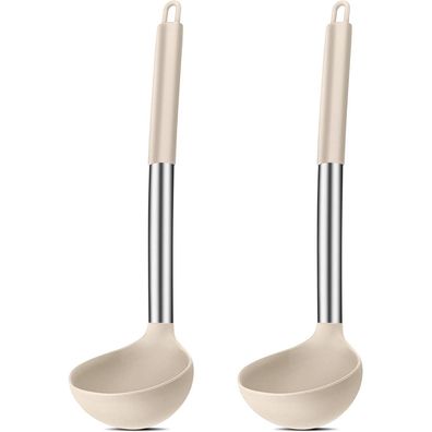 Joyfair 2-teiliges Silikon Schöpfkellen Set, 30cm, Hitzebeständig, Khaki