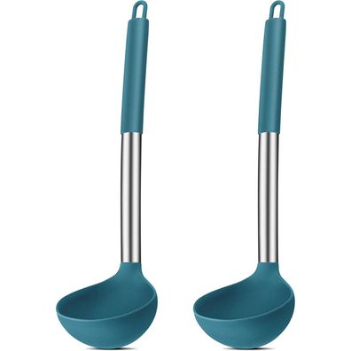 Joyfair 2-teiliges Silikon Schöpfkellen Set, 30cm, Hitzebeständig, Blau