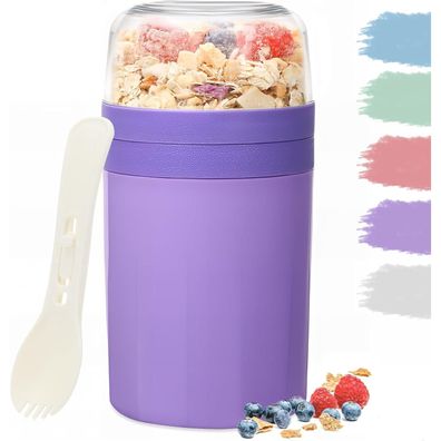 Bugucat Müslibecher to Go 520ML+250ML, Joghurtbecher mit Löffel, Soßenbox