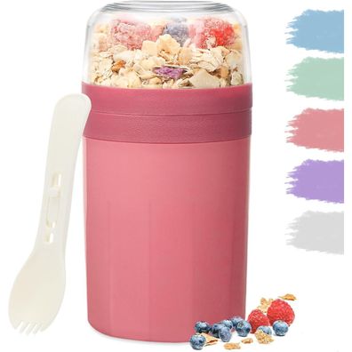 Bugucat Müslibecher to Go 520ML+250ML, Joghurtbecher mit Löffel und Soßenbox