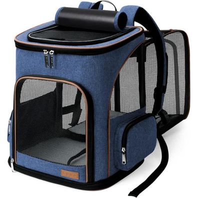 Lekesky Erweiterbarer Haustier Rucksack für Katzen und Hunde bis 10kg, Blau XL