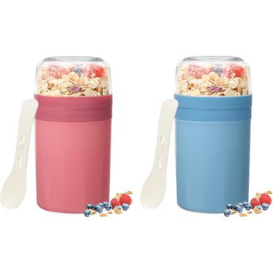 Bugucat Müslibecher to Go 2er Set (520ML+250ML) - Auslaufsicher mit Löffel