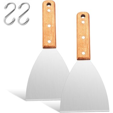 Joyfair 2er Grillspachtel Set aus Edelstahl mit Holzgriff, Schräger Rand, für