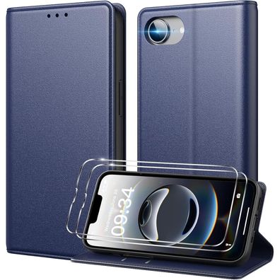 Peakally Handyhülle für iPhone 16e mit 2x Panzerglas, Premium PU Leder