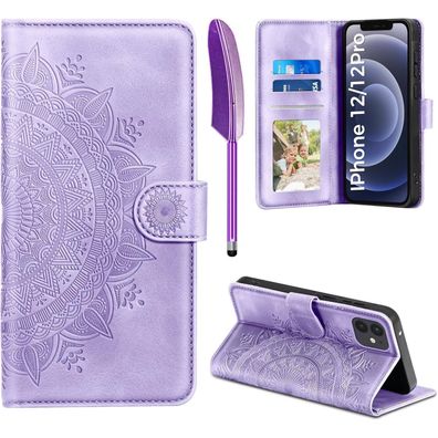 EASDNB Handyhülle für iPhone 12/12 Pro, Leder Flip PU Tasche mit Kartenfach