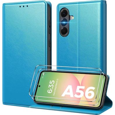 Peakally Handyhülle für Samsung Galaxy A56 5G mit 2x Schutzglas, Premium PU